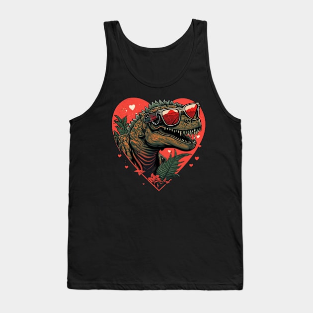 dinosaur valentines day wearing sunglasses Tank Top by Teeshop